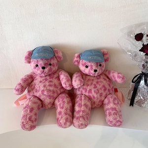 Zaino Orsetto Di Peluche Rosa Leopardo Pelliccia Sintetica Cartone Animato Forma Animale Con Cappello Denim Moda Carina