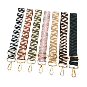 Adjustable colorful woven jacquard shoulder straps with gold hooks in various patterns