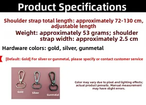 Detailed view of adjustable metal lobster clasps for 2.5cm cotton bag straps in three colors