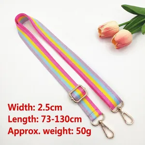 Adjustable 2.5cm rainbow striped strap with gold clips for crossbody bags and phones