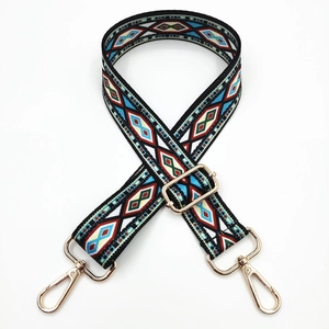 3.8cm wide adjustable bohemian geometric patterns guitar strap with gold lobster clasps
