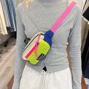 Kids colorful nylon crossbody chest bag with adjustable pink strap for outdoor sports