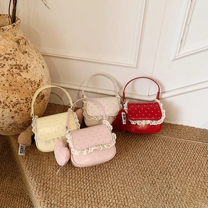 Sac À Main Mini Filles Cuir PU Pois Dentelle Charme Coeur Peluche Sac Bandoulière Doux Mode Accessoire