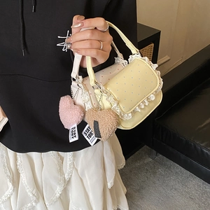 Mini sacs à main à pois pour filles avec bordure en dentelle et breloques en cœur