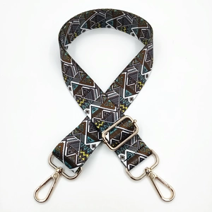 3.8cm ethnic style adjustable bag strap with geometric patterns and gold metal hooks