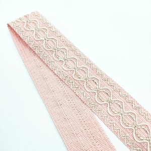 Pink ethnic embroidered 3.8cm adjustable bag strap with gold weaving patterns