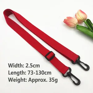 Adjustable 2.5cm red canvas strap with plastic hooks, length 73-130cm for bags