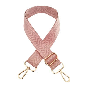 Adjustable 3.8cm wide pink herringbone woven crossbody bag strap with gold metal buckles