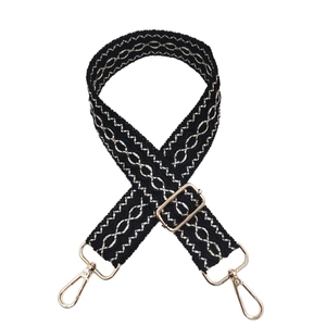 Bandoulière ethnique réglable pour sac avec broderie blanche et mousquetons dorés