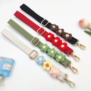 Floral crochet bag straps in multi-colors with gold metal lobster clasps and buckles