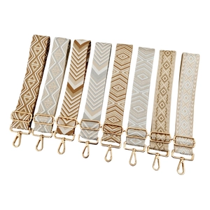 Wide Bag Strap Adjustable Shoulder Strap Replacement Crossbody Handbag Ethnic Jacquard Pattern Polyester Webbing Metal Hooks
