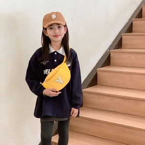 Kids bright yellow crossbody chest bag with white letter Y patch for trendy toddlers