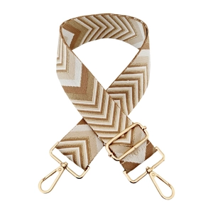 5cm adjustable beige geometric V-pattern shoulder strap with gold metal swivel clasps