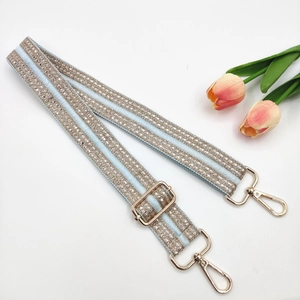 Adjustable 3.8cm ethnic style shoulder strap with silver sequins and gold metal buckles