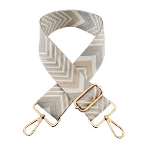 5cm wide gray and beige zigzag jacquard bag strap with adjustable gold metal hardware