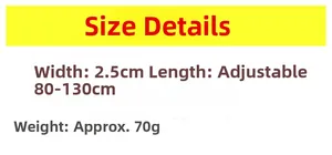 Detailed size chart for bag strap showing 2.5cm width and 80-130cm adjustable length