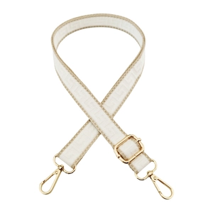 Adjustable cream white crossbody strap with gold metal hooks and meander pattern