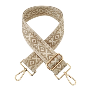 5cm geometric jacquard woven bag strap with gold lurex and metallic hooks