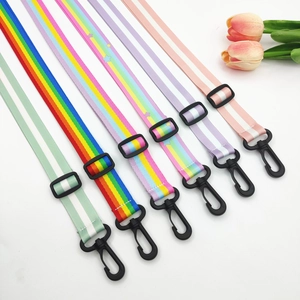 Adjustable colorful striped nylon bag straps with black plastic clips in 7 vibrant styles
