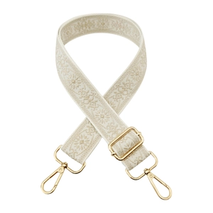 Adjustable jacquard wide shoulder strap for bags with floral embroidery and gold hardware