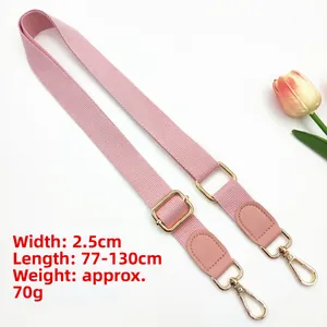 Pink fabric bag strap with gold hardware 2.5cm width and adjustable 77-130cm length