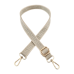 Adjustable 2.5cm beige wide fabric strap with geometric pattern and gold hooks