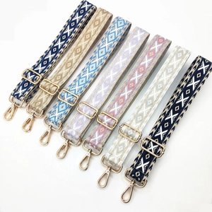 Ethnic Embroidered Wide Bag Strap Adjustable Shoulder Strap Geometric Pattern Replacement Handbag Crossbody Alloy Buckle