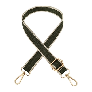 Adjustable 2.5cm dark green jacquard bag strap with vintage pattern and gold buckles