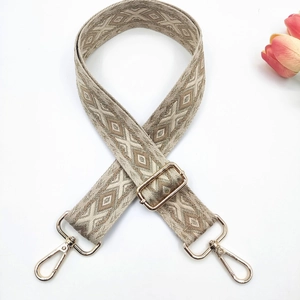 3.8cm ethnic style embroidered wide strap with geometric diamond patterns and gold buckles