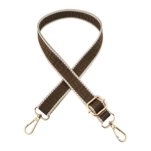 Detail of adjustable 2.5cm geometric jacquard bag strap with gold metal spring hooks