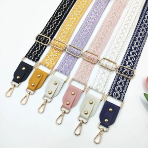 Adjustable jacquard embroidered shoulder straps with gold hardware in six vibrant patterns