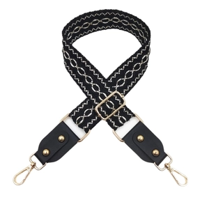 Adjustable jacquard embroidered shoulder strap with silver wave patterns and gold rivets