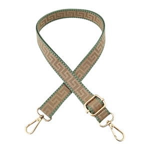 Adjustable maze pattern wide shoulder strap with gold metal hooks for bags and cups