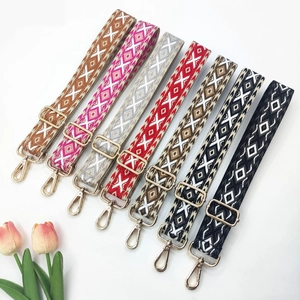 Adjustable 3.8cm ethnic style crossbody strap with rhombus embroidery and gold hooks