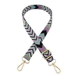 Adjustable 2.5cm colorful geometric jacquard shoulder strap with gold metal buckles