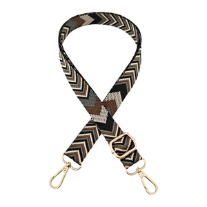 Adjustable 2.5cm jacquard bag strap with geometric chevron pattern and gold metal hooks