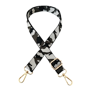 Adjustable 2.5cm jacquard camouflage shoulder strap with golden metal lobster clasps