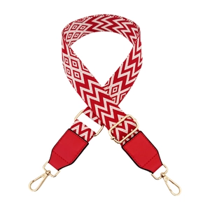 3.8cm wide adjustable PU leather crossbody strap with red and white geometric wave patterns