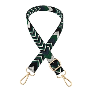 Adjustable colorful jacquard bag strap with geometric patterns and gold metal hooks