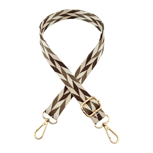 Retro 2.5cm woven bag strap with brown herringbone pattern and gold metal lobster clasps
