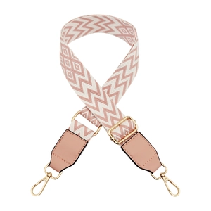 Adjustable wide replacement bag strap with pink and white wave pattern and metal hooks