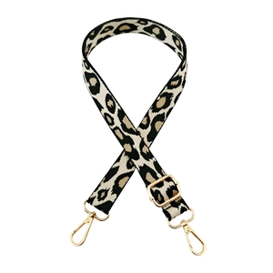 Adjustable leopard jacquard shoulder strap with gold metal hooks for handbags