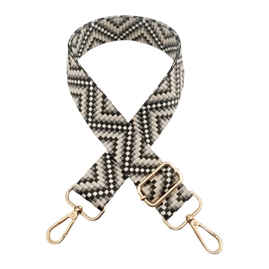 Adjustable 3.8cm striped shoulder strap with black, white, and grey woven patterns