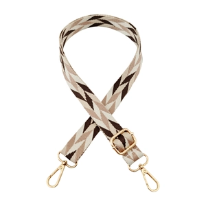 Detail of 2.5cm width colorful woven bag strap with golden metal swivel hooks