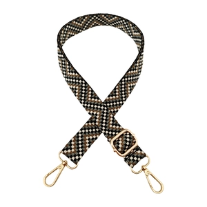 Adjustable 2.5cm colorful jacquard crossbody strap with geometric pattern and gold hardware