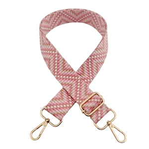 Detail of adjustable 3.8cm striped woven strap with gold metal lobster clasps