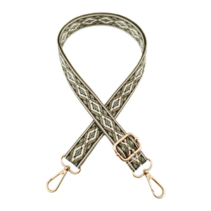 Adjustable 2.5cm jacquard handbag strap with green diamond patterns and gold buckles