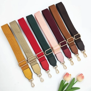Close-up of adjustable PU leather strap sets with gold lobster clasps and V-pattern weave