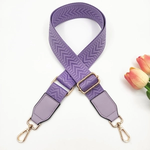 Adjustable 3.8cm purple zigzag woven bag strap with golden hardware and leather ends