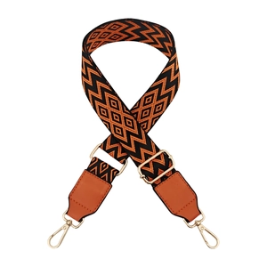 Adjustable 3.8cm geometric patterned wide shoulder strap with gold swivel hooks